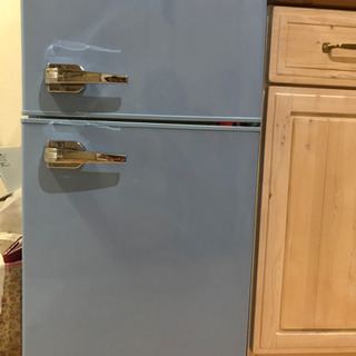レトロ　2ドア冷蔵庫　青　85ℓ