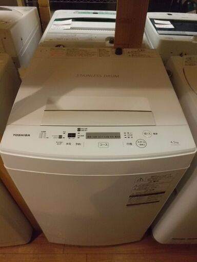 【中古品】自社配送＆設置可能　東芝　TOSHIBA　4.5kg洗濯機　AW-45M5　ピュアホワイト　2018年製