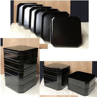 e301 塗師 川瀬表完 作 五重縁高 主菓子器 共箱 黒真塗 菓子器 茶道具