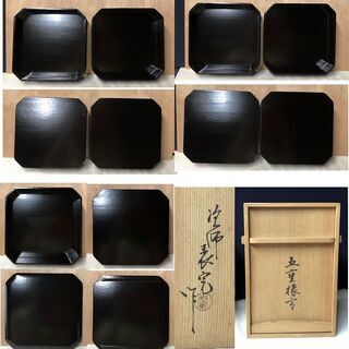 e301 塗師 川瀬表完 作 五重縁高 主菓子器 共箱 黒真塗 菓子器 茶道具