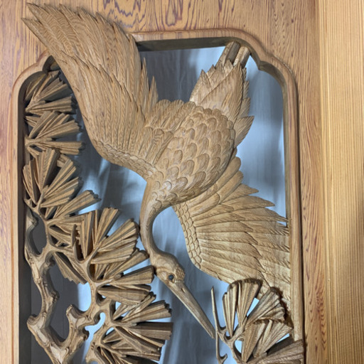 彫刻 欄間 山本昇龍齋之　細密木彫 建具 木製 飾 松 鶴 彫刻 欄間 山本昇龍齋之 細密木彫 建具 木製 飾 松 鶴