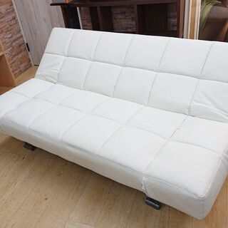 【美品】シングル　ソファーベッド（白） SF-1946 ソファーベッド白ホワイト PVCレザー革製