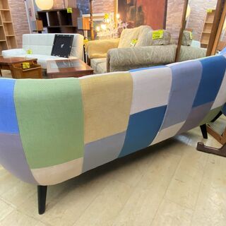 Francfranc パッチワークソファ フランフラン 3人掛 ブルー/グリーン系 ソファー★買取帝国 朝霞店
