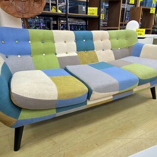 Francfranc パッチワークソファ フランフラン 3人掛 ブルー/グリーン系 ソファー★買取帝国 朝霞店