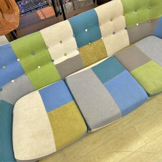 Francfranc パッチワークソファ フランフラン 3人掛 ブルー/グリーン系