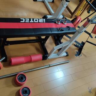 【処分】ベンチプレス+バーベル70Kg+セーフティラック+プレートラック　定価64,780円相当