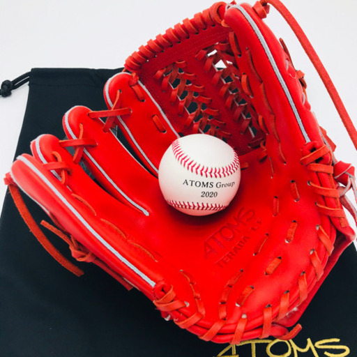 新品 限定 ATOMS グローブ 投手 内野手 左投 硬式 レッドオレンジ