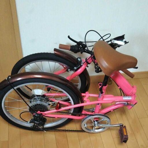 折りたたみ自転車女の子キャンプ持ち運び便利通勤通学ピンク20インチ