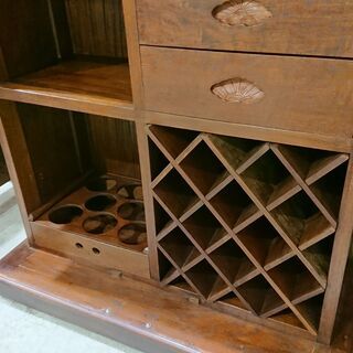 価格見直しました！中国美術家具｜大理石天板｜木製彫刻ワインキャビネット