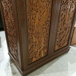 価格見直しました！中国美術家具｜大理石天板｜木製彫刻ワインキャビネット