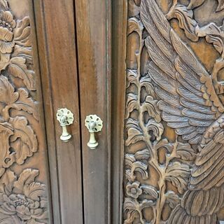 価格見直しました！中国美術家具｜大理石天板｜木製彫刻ワインキャビネット