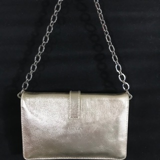 バッグ FURLA フルラ シルバーチェーンゴールド×スエードレザーワンショルダーバッグ パーティバッグ