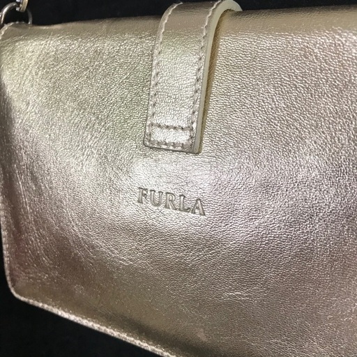 FURLA フルラ シルバーチェーンゴールド×スエードレザーワンショルダーバッグ パーティバッグ