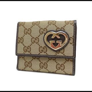 良品 GUCCI グッチ GGキャンバス Ｗホック 二つ折り財布...