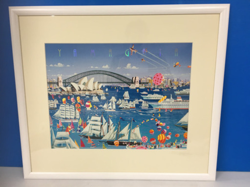 大きな絵画！◆ヒロ・ヤマガタ◆ボートパレード 額装済 アートポスター 横750mm×縦650mm