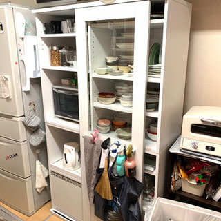 食器棚　ホワイト　電子レンジ　炊飯器　設置可能　カップボード