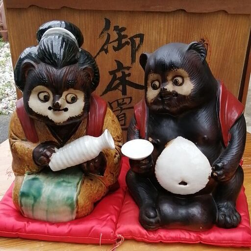 たぬきの置物　夫婦たぬき　木箱付き　骨董品　アンティーク　商売繁盛　夫婦円満