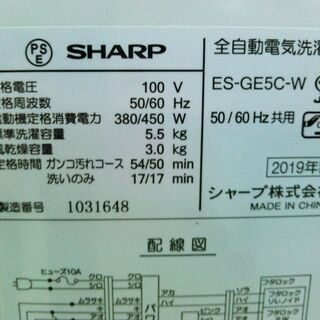 安心の一年保証！シャープ SHARP 全自動洗濯機 5.5kg ステンレス槽 