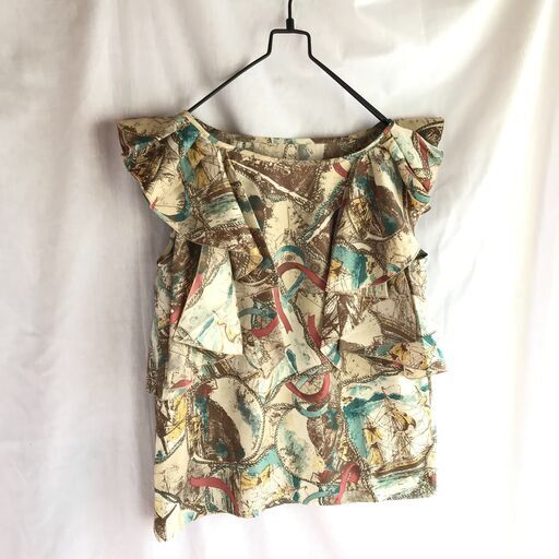 ロイスクレヨン アートな風景柄 ハンカチーフスリーブ ブラウス NEW