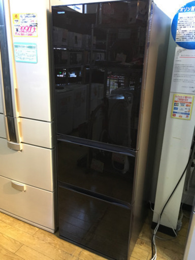 美品 2017年製 TOSHIBA 363L冷蔵庫 クリスタルドア ガラス扉 GR-H38SXV ZT 東芝