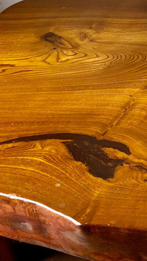 天然木一枚板座卓けやき　テーブル表面にロウ加工済み