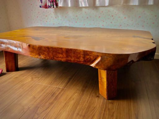 天然木一枚板座卓けやき　テーブル表面にロウ加工済み