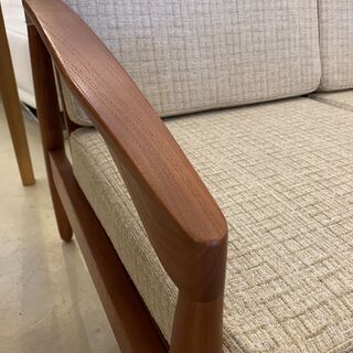 ソファ ベンチタイプ 2人掛け 2.0P 2シーター ホワイト系×茶 中古品