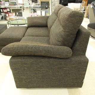 札幌市 清田区☆美品！NDstyle オットマン付き2人掛けカウチソファー コーナーソファー ダークブラウン×ツイード素材