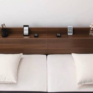 ワイドキング280にもなるダブルベッド2点セット・ウォルナットブラウン