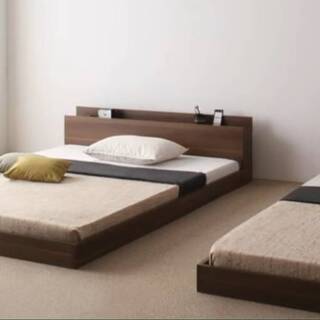 ワイドキング280にもなるダブルベッド2点セット・ウォルナットブラウン