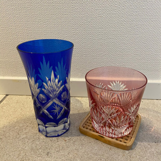 【引取り限定】江戸切子のグラス　（赤青セット）
