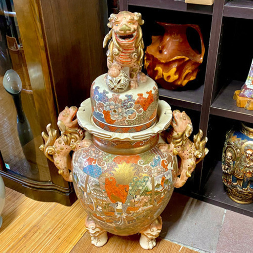 骨董品　獅子の耳付き大壺