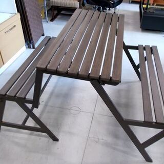 変形家具 テーブル＆ベンチ 幅110cm ベンチテーブルの2way仕様 グレー 屋外 アウトドア キャンプ 無骨 インダストリアル ダルトン風 札幌市東区 新道東店