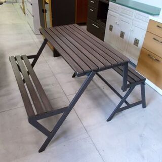 変形家具 テーブル＆ベンチ 幅110cm ベンチテーブルの2way仕様 グレー 屋外 アウトドア キャンプ 無骨 インダストリアル ダルトン風 札幌市東区 新道東店