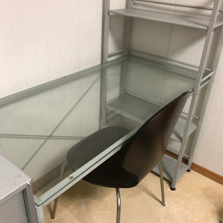 サイド収納付きガラステーブル(椅子あり)