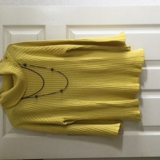 タートルネックセーター◆からし色、黄色、Lサイズ、used