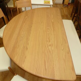 k17☆ファニチャードーム☆半月ダイニングテーブル6点セット☆テーブル＋椅子4脚＋ベンチ☆近隣配達、設置可能