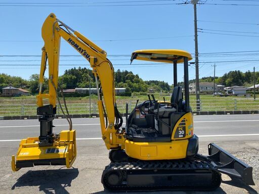 コマツ　PC30MR-3　ミニ油圧ショベル　3ｔクラス　ユンボ　倍速　ロングアーム　草刈機・バケット付き　建設機械