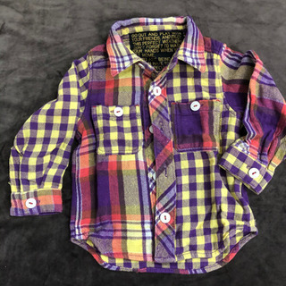 JUNK STOREネルシャツ　90cm紫×黄色チェック