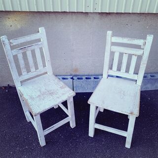 木製椅子　ウッド　ペンキ　ホワイト　ハンドメイド　アンティーク　...