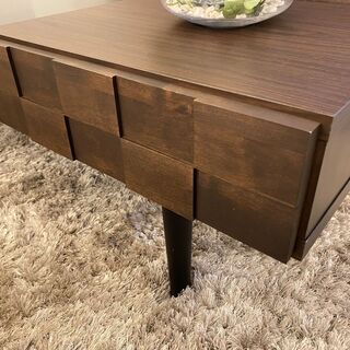 センターテーブル リビングテーブル ガラス天板 茶 収納付き 中古品