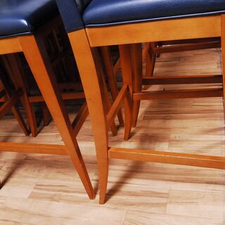 3657 カウンターチェア ７脚セット ナラ材 木製 ネイビー D40×W46.5×H115cm 座面高さ77cm 愛知県岡崎市 直接引取可