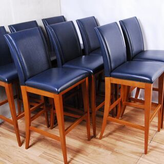 3658 カウンターチェア 8脚セット ナラ材 木製 ネイビー D40×W46.5×H115cm 座面高さ77cm 愛知県岡崎市 直接引取可