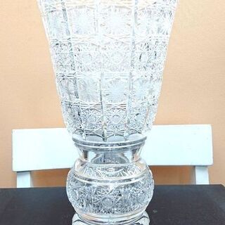 高級ボヘミアングラス 花瓶　カットグラス　N115