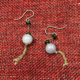 ピアス イヤリング ミャンマー産 本翡翠 氷ヒスイ ラベンダー色 18k 鑑別書