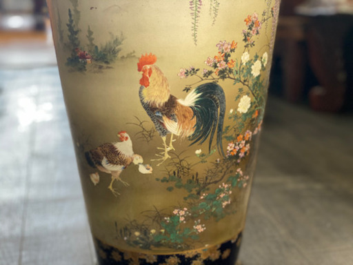 色絵 草花紋 花瓶 明治 京 薩摩 高21.6cm(LC503)