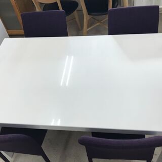 NITORI/ニトリ ダイニングテーブル 5点セット ホワイト/パープル  テーブル／チェア×4【ユーズドユーズ名古屋天白店】 J364