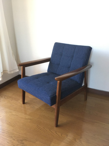 カリモク60 kチェア 1シーター タープブルー ソファ 一人掛け美品