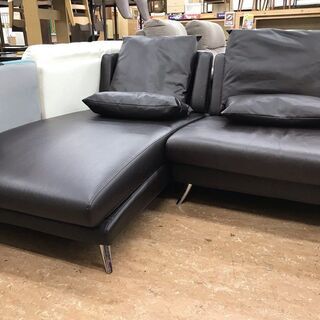 引取限定】2人掛け レザーソファ 黒【小倉南区葛原東】