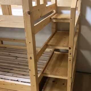 ラッキーベッド 二段ベッド 収納付 階段式 2段ベッド 宮付 LED照明付 耐荷重 500kg フィンランドパイン材 中古品
